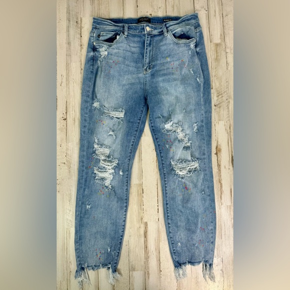 Judy Blue Jeans Womens 15/32 Blue Mid Rise Distressed Skinny - Picture 1 of 11
